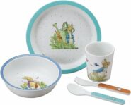 kinder servies van Beatrix Potter. Peter Rabbit of Pieter Konijn. het schattigste servies , veilig en makkelijk voor de eerste hapjes en slokjes. kids en kitchen. serviesje voor baby-kraamcadeau