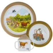 boerderij servies, koeien servies. kinder servies . kraamcadeau of peutercadeau. baby en kids. nostalgies servies. buitenleven servies. kitchen en kids